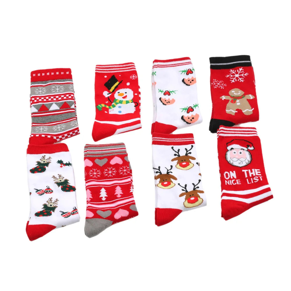 Christmas Mid-Calf Socks for Men Women Santa Claus Autumn Winter Gingerbread Man Cotton Elastic Gift Party Calf-Length Socks