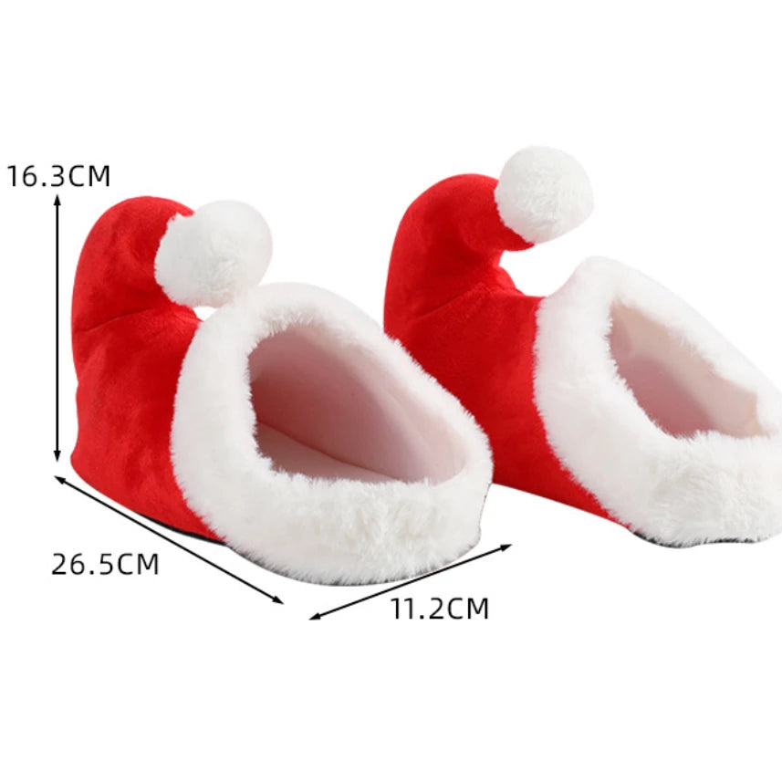 Christmas Red Plush Cotton Slippers Cute Santa Claus Elf Design Indoor Footwear for Holiday Home Wear Party Decoration