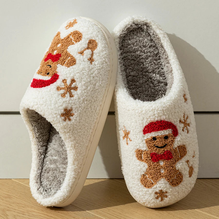 Christmas Women's Slippers Indoor Soft Gingerbread Man Comfortable Festival Couple Fashion Winter Holiday Christmas Shoes
