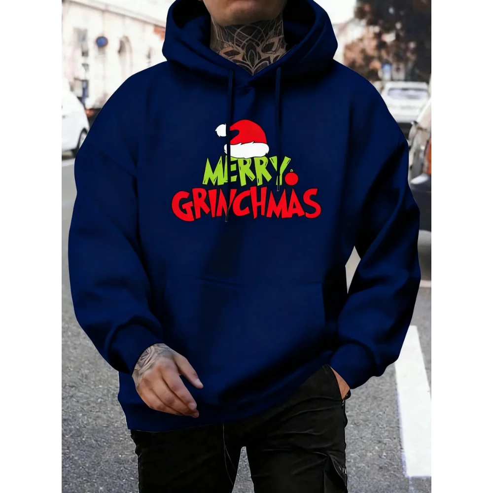 Men's Grinch Pattern Hoodie, Autumn/Winter Warm and Comfortable Sweatshirt, Casual and Stylish Men's Clothing Pullover Sweatshir