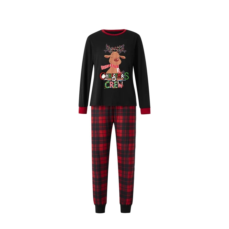 Christmas Pajamas for Family Matching Family Christmas Pajamas Cartoon Print Top + Plaid Pants Matching Sets Xmas Pjs Sleepwear