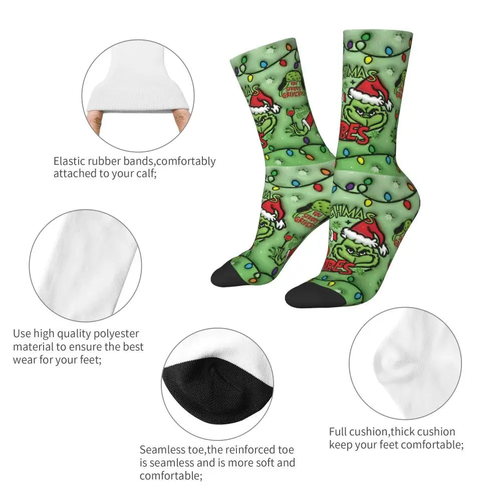 Cartoon Grinchh Xmas Socks Men's Women's Funny Happy Christmas Socks Hip Hop Spring Summer Autumn Winter Socks Gift