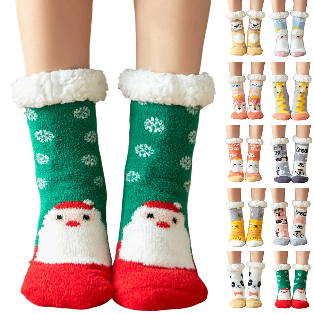Christmas Fuzzy Slipper Socks Womens Floor Sock Soft Female Shoes Home Indoor Christmas gifts Silicone Non-slip Slipper Socks