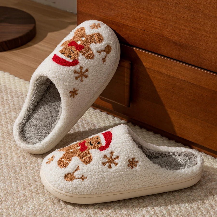 Christmas Slippers Winter Women's Warm Cute Pattern Indoor Soft Sole Comfortable Bedroom Casual Gingerbread Gift House Shoes