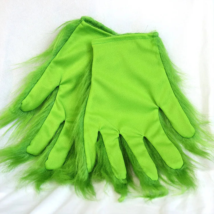 Grinch Green Monster Gloves Christmas Mask Fuzzy Gloves Cosplay Party Props