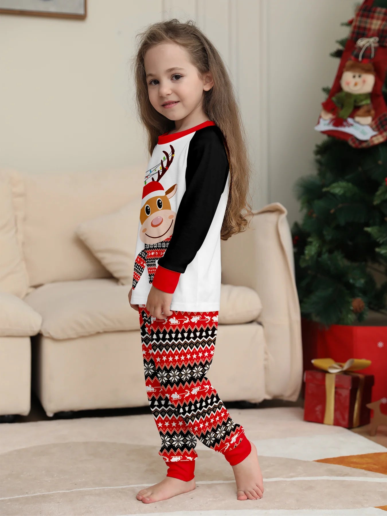 Family Matching Christmas Pajamas Sets - Adorable Santa & Reindeer Prints, Cozy Cotton Material