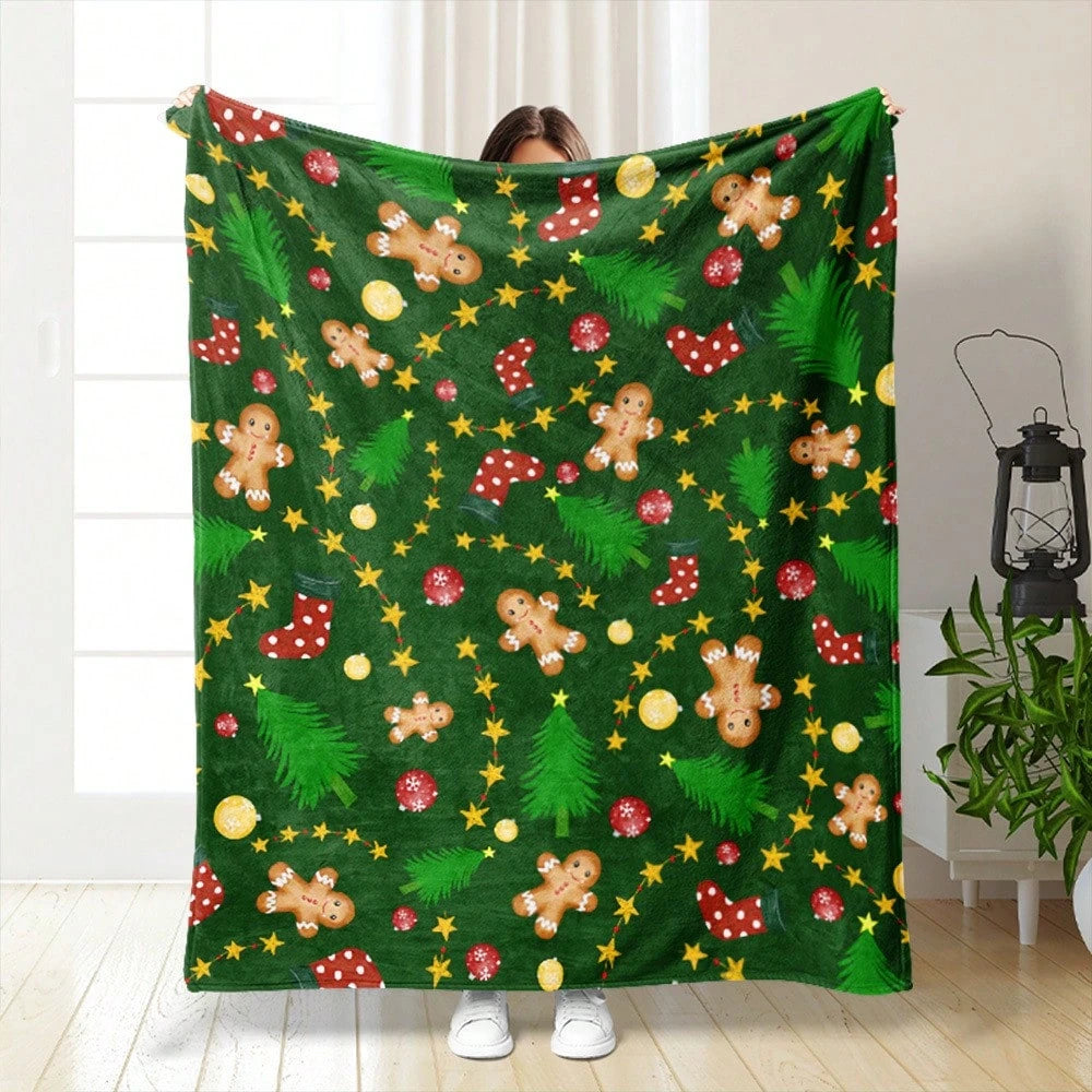 Christmas cartoon theme blanket super soft flannel printed blanket birthday gift family wedding Christmas commemorative blanket