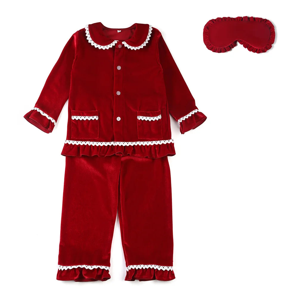 Boys girls baby eye masks bow family matching flannel pyjamas kids velvet Christmas pajamas sets