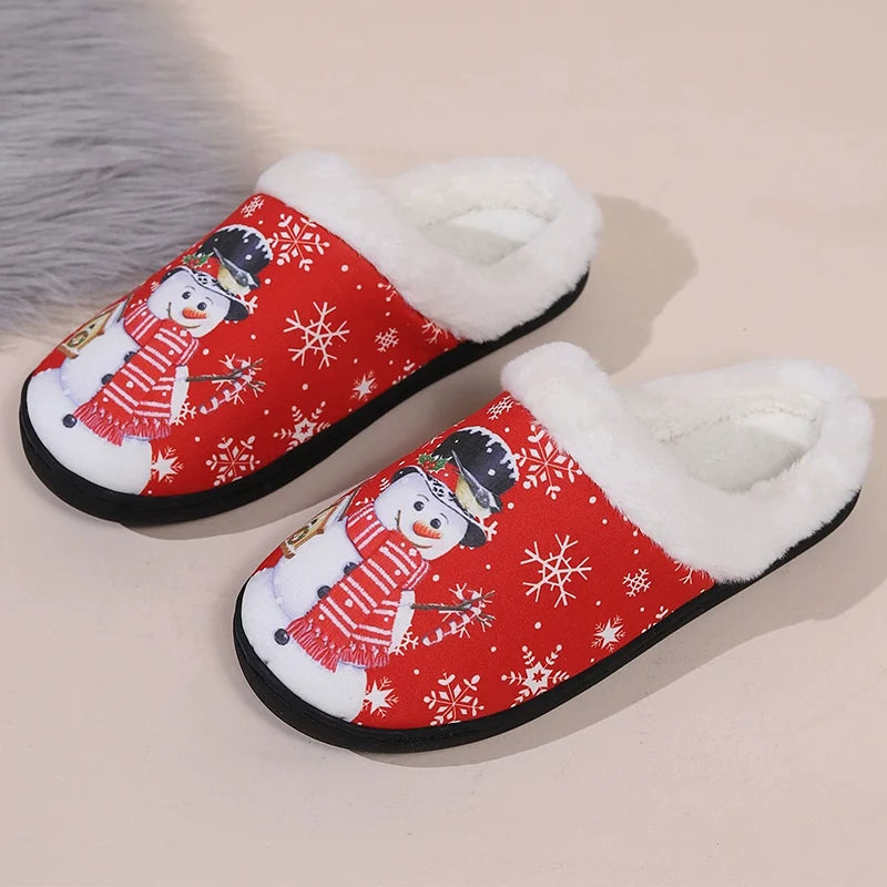 Christmas Cute Cartoon Cotton Slippers Women Mix Color Anti Slip Plush Slides Woman Indoor Comfort Warm Cotton Slippers Mujer