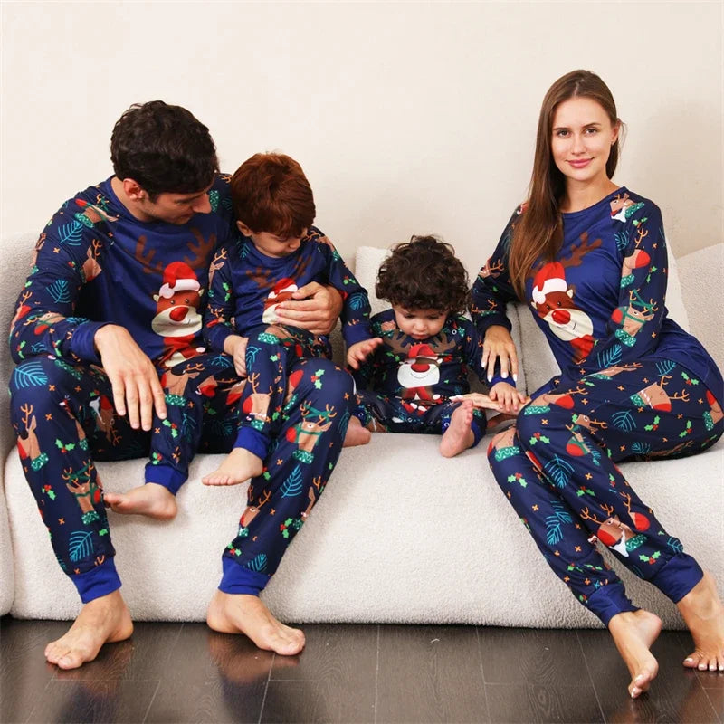 Family Matching Pajamas Set Winter Casual Loose Cartoon Printed Sleepwear Christmas Pajamas Family Look