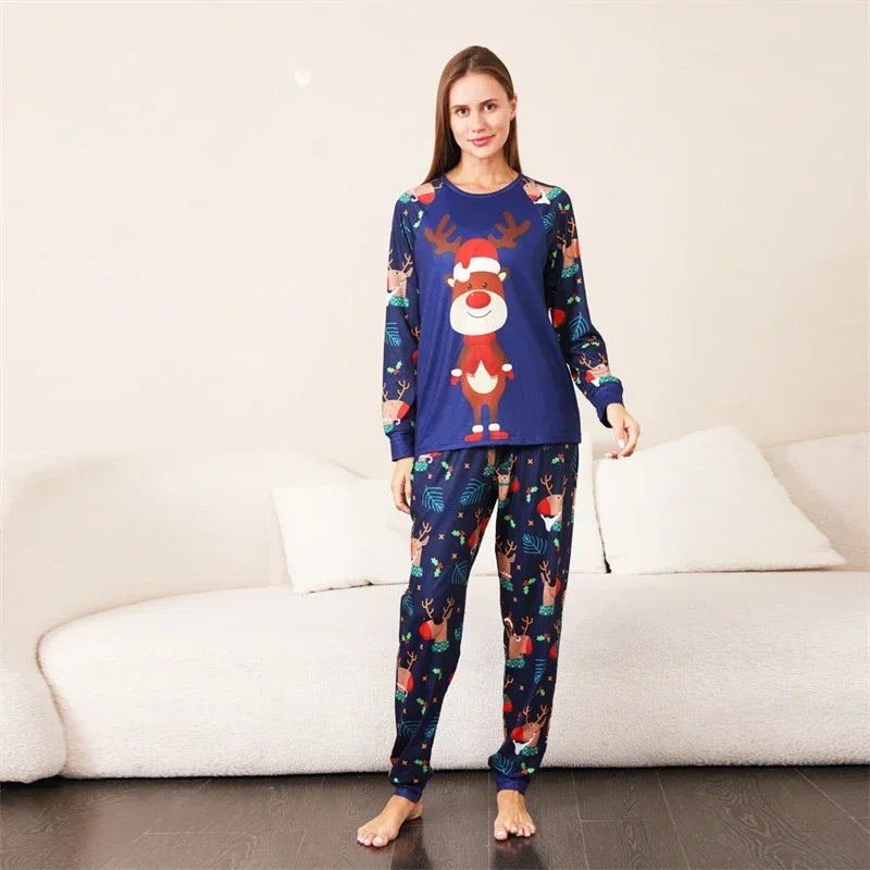 Family Matching Pajamas Set Winter Casual Loose Cartoon Printed Sleepwear Christmas Pajamas Family Look