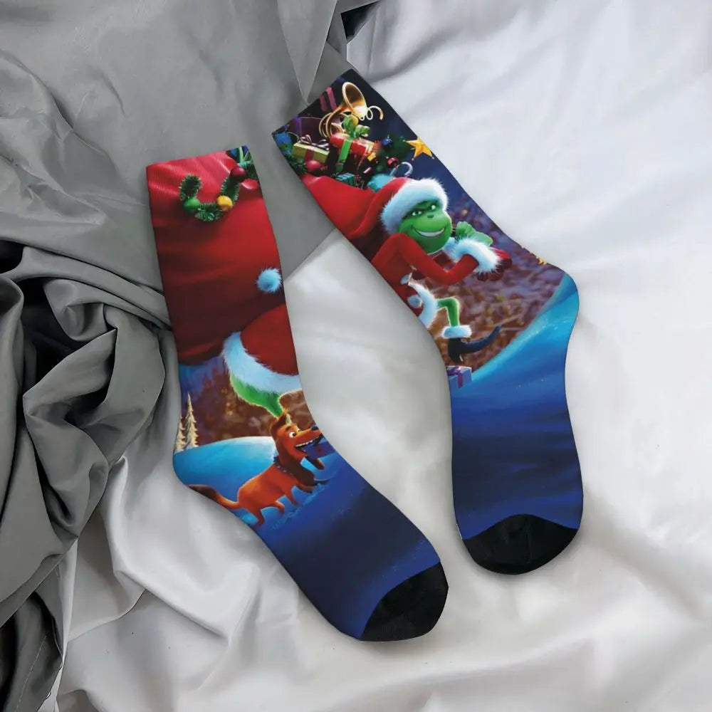 Cartoon Grinchh Xmas Socks Men's Women's Funny Happy Christmas Socks Hip Hop Spring Summer Autumn Winter Socks Gift