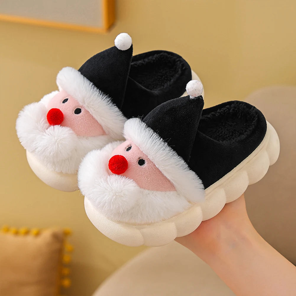 Christmas Santa Claus Slippers for Kids Warm Slip-on House Shoes Anti Slip Plush Santa Slippers Breathable Soft Cartoon Slippers