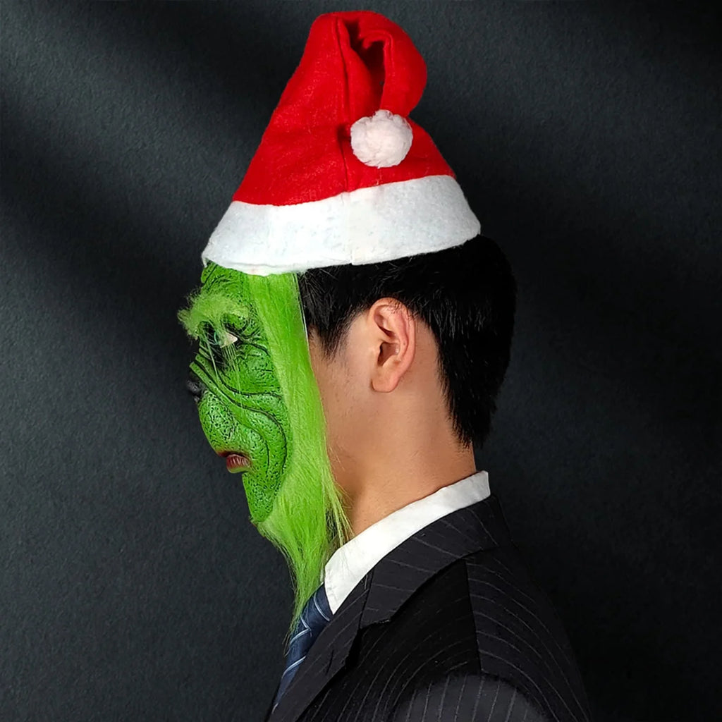 Hot Grinch Mask with Unique Hairstyle, Natural Latex Hand-painted, Realistic Details, Exquisite Craftsmanship, Perfect for Prank