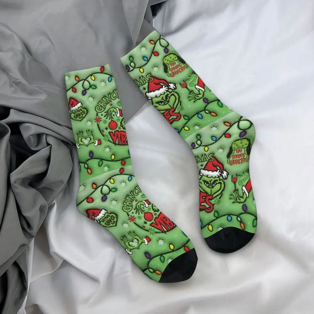 Cartoon Grinchh Xmas Socks Men's Women's Funny Happy Christmas Socks Hip Hop Spring Summer Autumn Winter Socks Gift