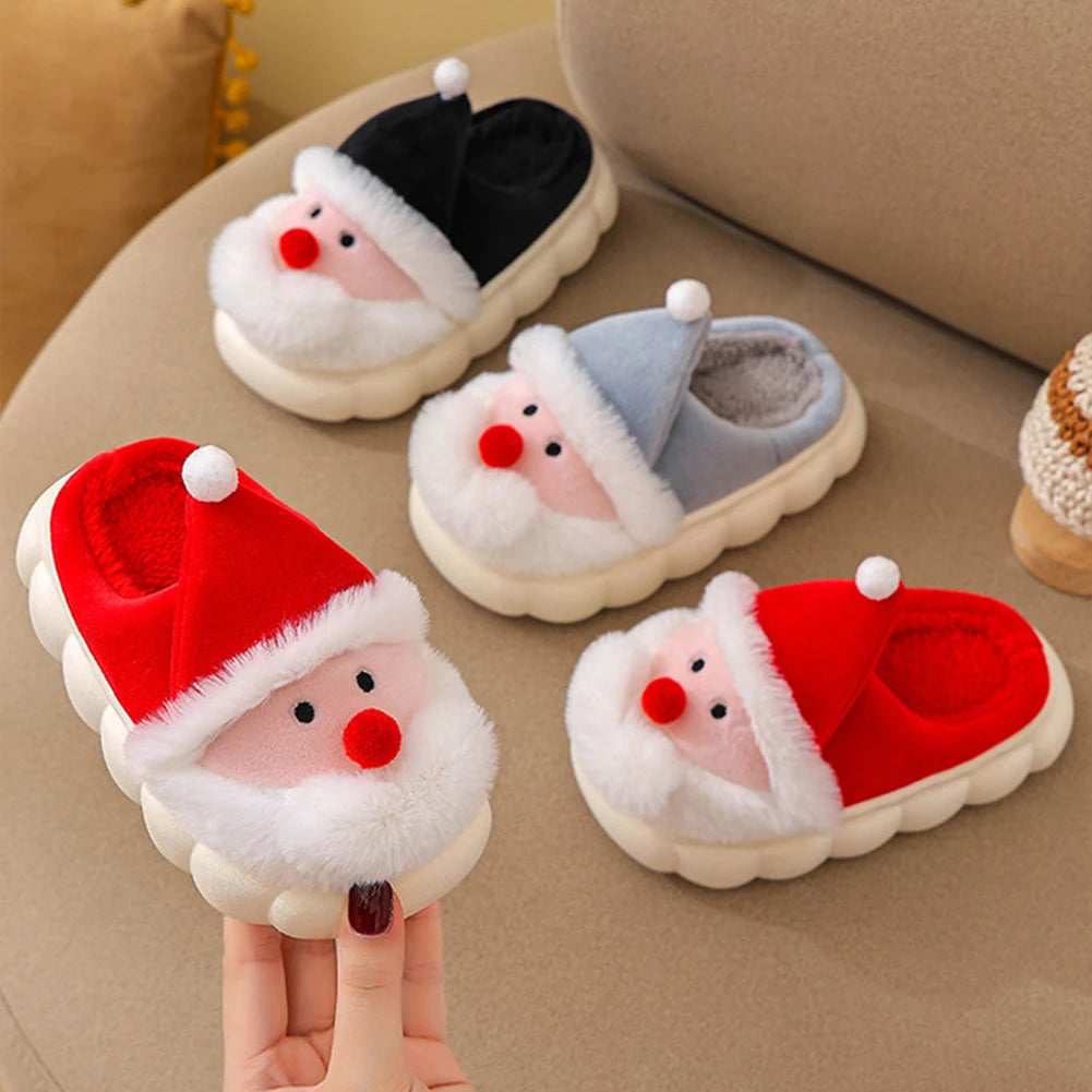 Christmas Santa Claus Slippers for Kids Warm Slip-on House Shoes Anti Slip Plush Santa Slippers Breathable Soft Cartoon Slippers