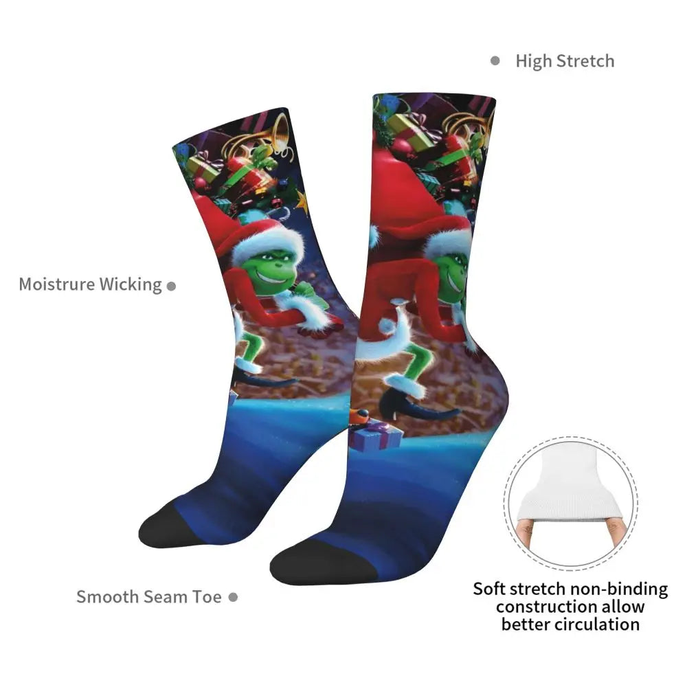 Cartoon Grinchh Xmas Socks Men's Women's Funny Happy Christmas Socks Hip Hop Spring Summer Autumn Winter Socks Gift