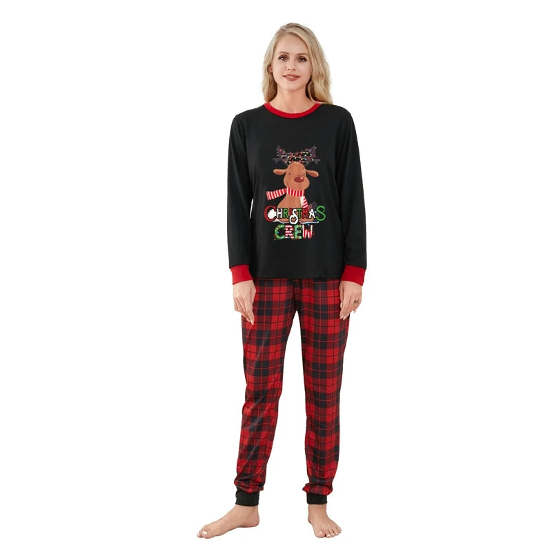 Christmas Pajamas for Family Matching Family Christmas Pajamas Cartoon Print Top + Plaid Pants Matching Sets Xmas Pjs Sleepwear