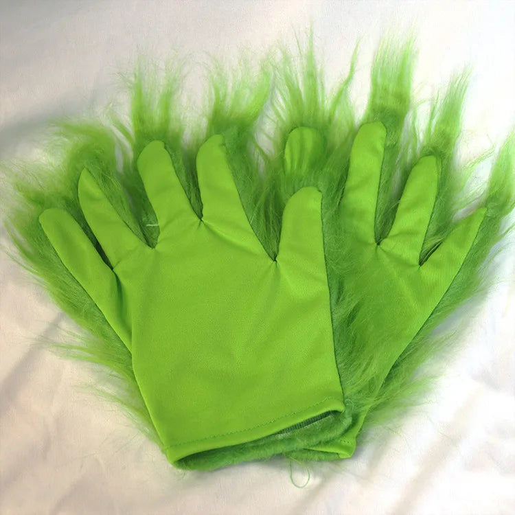 Grinch Green Monster Gloves Christmas Mask Fuzzy Gloves Cosplay Party Props