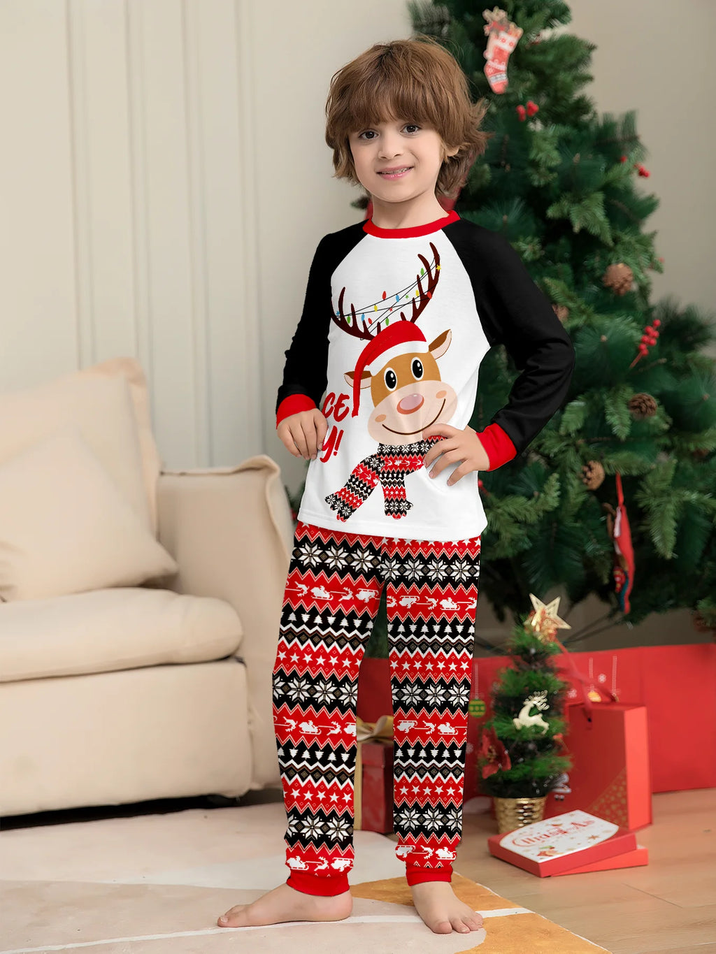 Family Matching Christmas Pajamas Sets - Adorable Santa & Reindeer Prints, Cozy Cotton Material