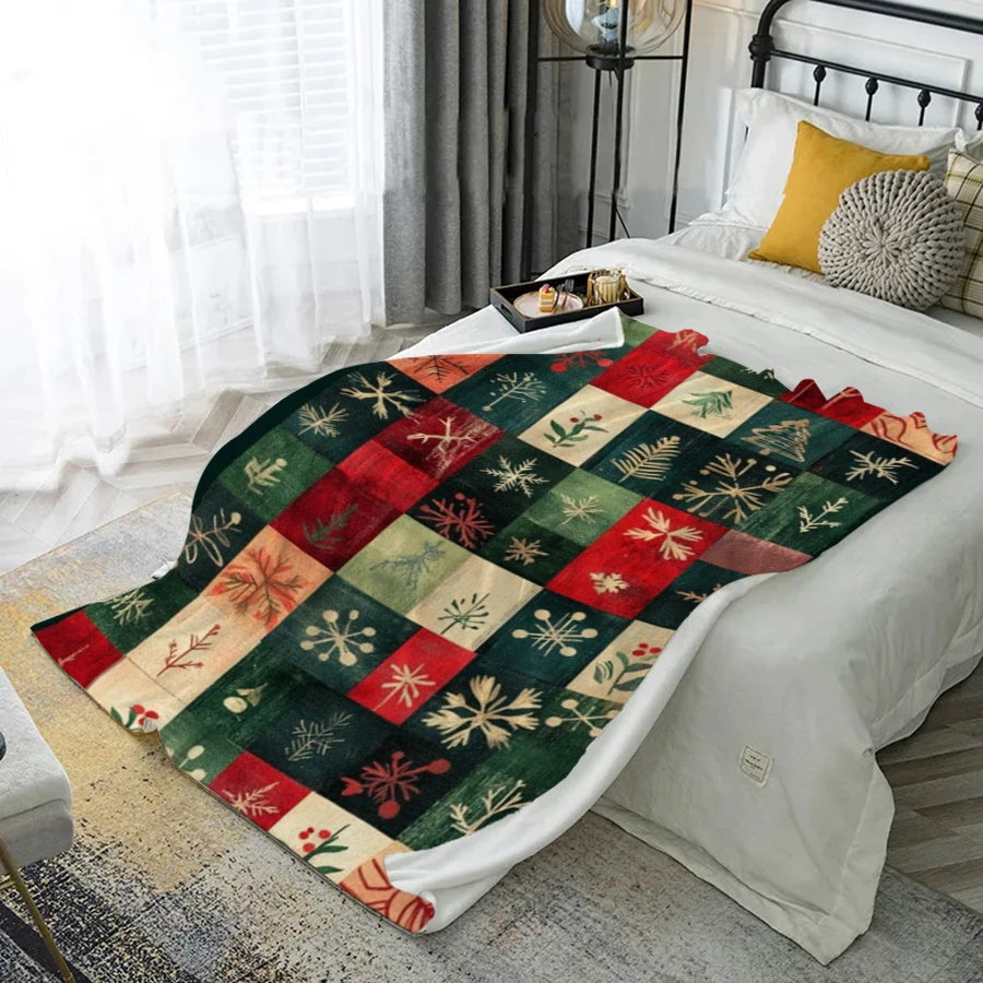 Christmas-Patterned Blanket Microfiber Flannel Cover Blanket Bedroom Living Room Sofa Soft And Comfortable Home Decoration