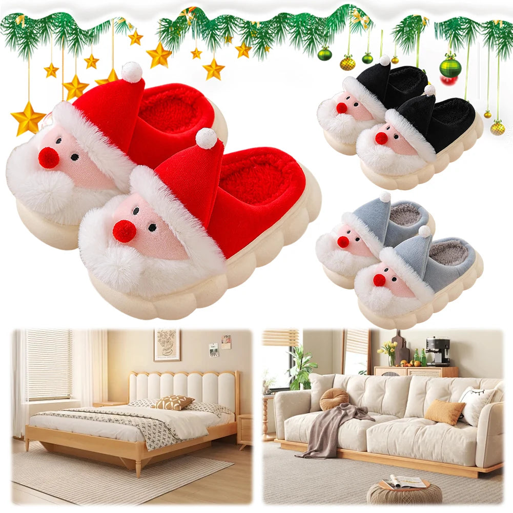 Christmas Santa Claus Slippers for Kids Warm Slip-on House Shoes Anti Slip Plush Santa Slippers Breathable Soft Cartoon Slippers