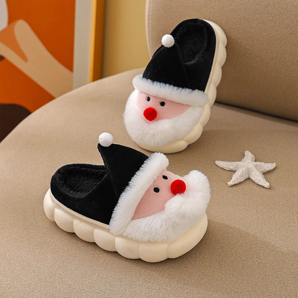 Christmas Santa Claus Slippers for Kids Warm Slip-on House Shoes Anti Slip Plush Santa Slippers Breathable Soft Cartoon Slippers