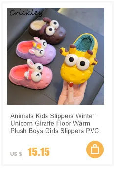 Santa Christmas Children Slippers Winter Cartoon Non Slip Boys Girls Slippers Plush Warm Soft Bottom Kids Mum Home Shoes