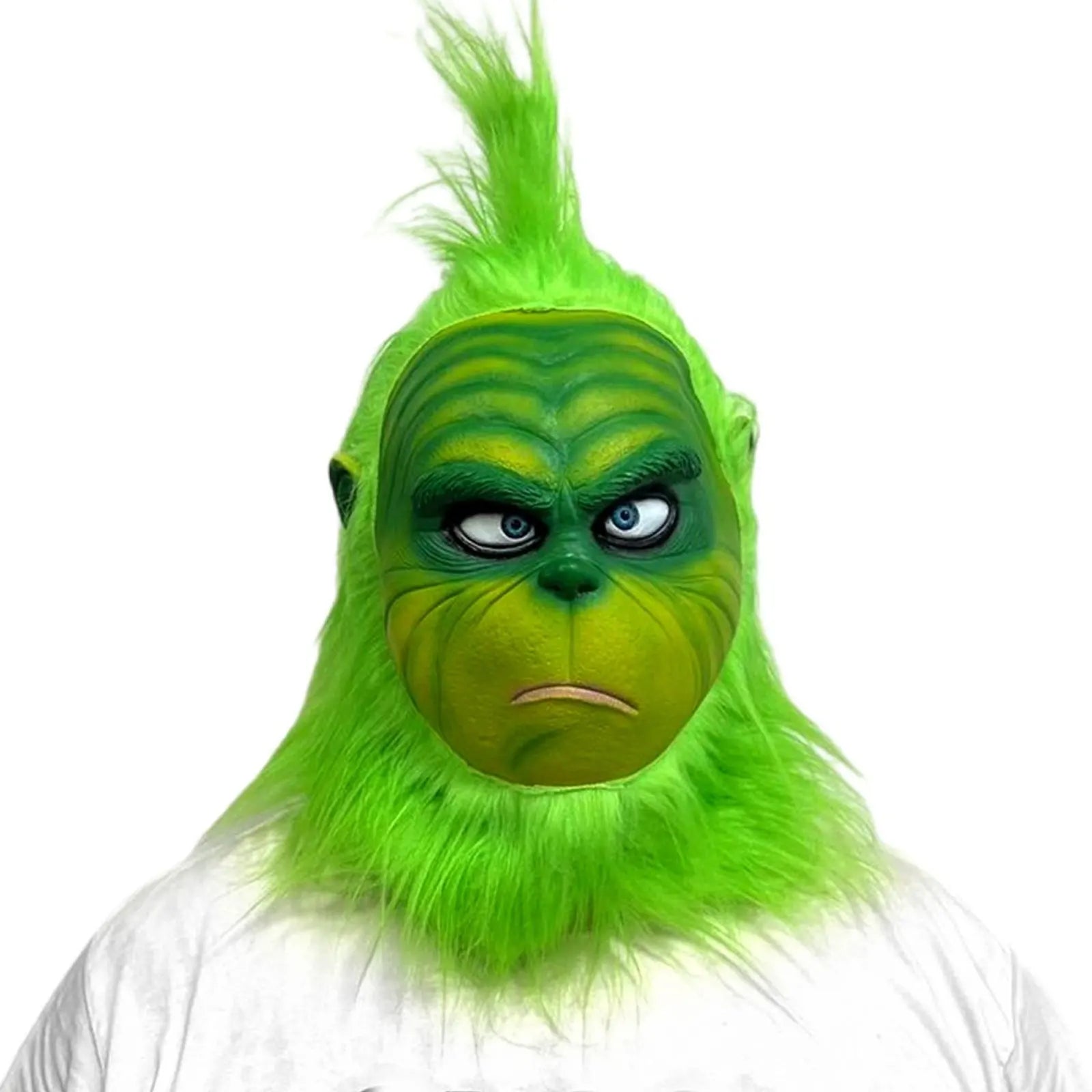 Latex Grinch Mask Christmas New Green Monster Mask Cartoon Costume Christmas Internet Celebrity Green Long Hair Grinch Mask Hat