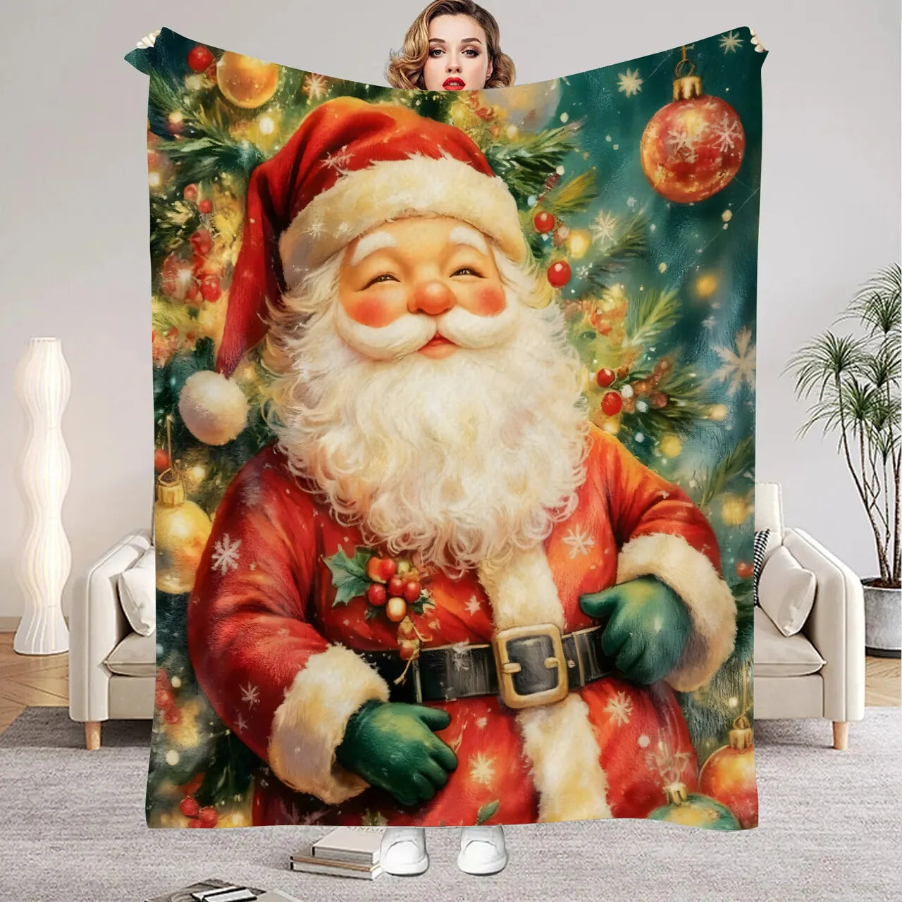 Christmas Red Blanket Featuring Santa Claus Design - Festive and Comfortable Home Decor