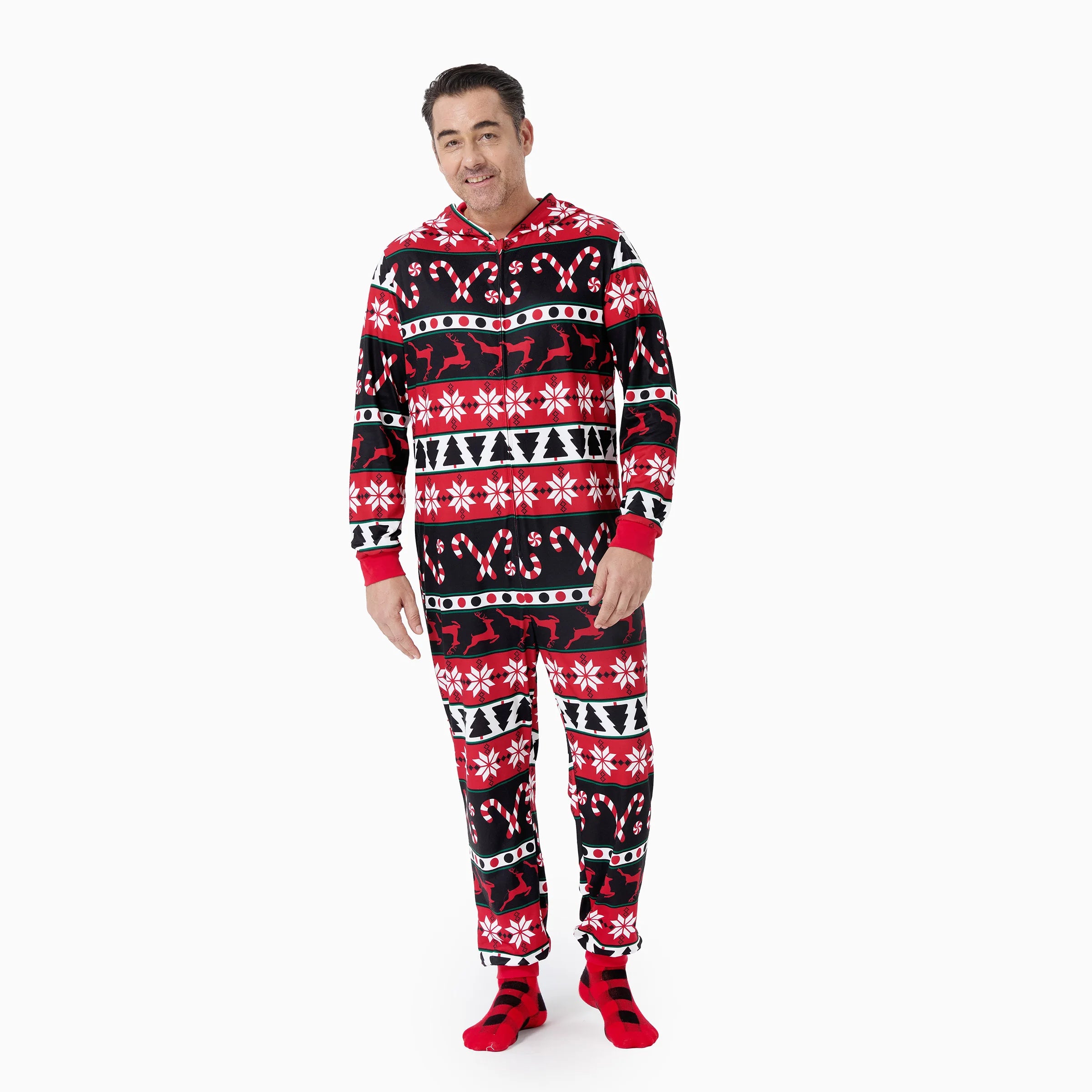 PatPat Christmas Pajamas 3D Reindeer Pattern Zipper Hooded Onesies Matching Family Outfits