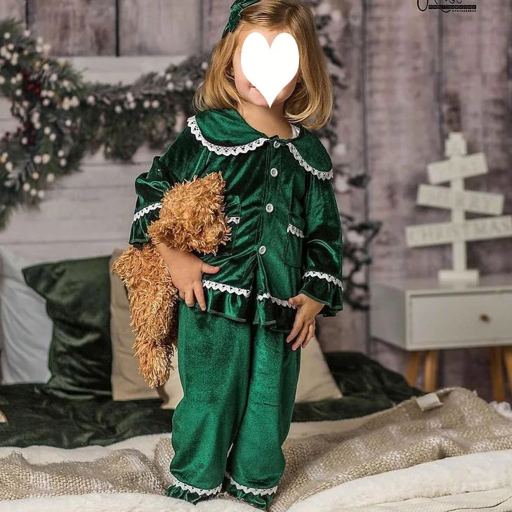 Christmas Pyjama Kids Matching Family mother kids Women Pajamas Sets Red Green Velvet Luxury Designer Boys Clothes Girls PJS
