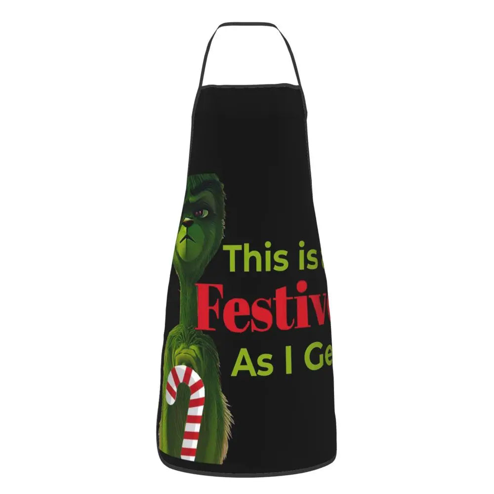 Christmas Grinch - This Is As Festive As I Get Apron Chef Cooking Cuisine Tablier Waterproof Bib Kitchen Cleaning Pinafore