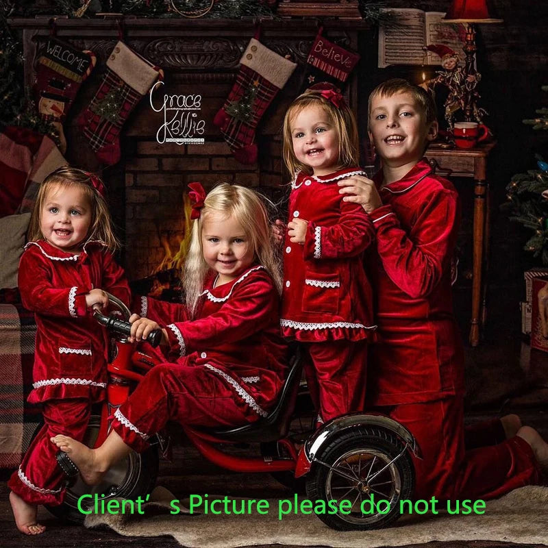 Christmas Pyjama Kids Matching Family mother kids Women Pajamas Sets Red Green Velvet Luxury Designer Boys Clothes Girls PJS