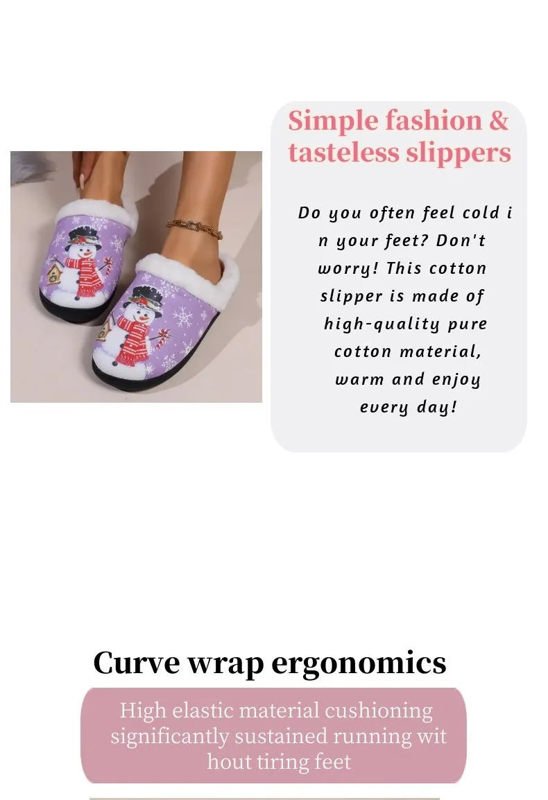 Christmas Snowman Slippers Women Men Winter Warm Plush Home Shoes Indoor Non Slip Cozy Fuzzy Fur Flats Bedroom Floor Footwear