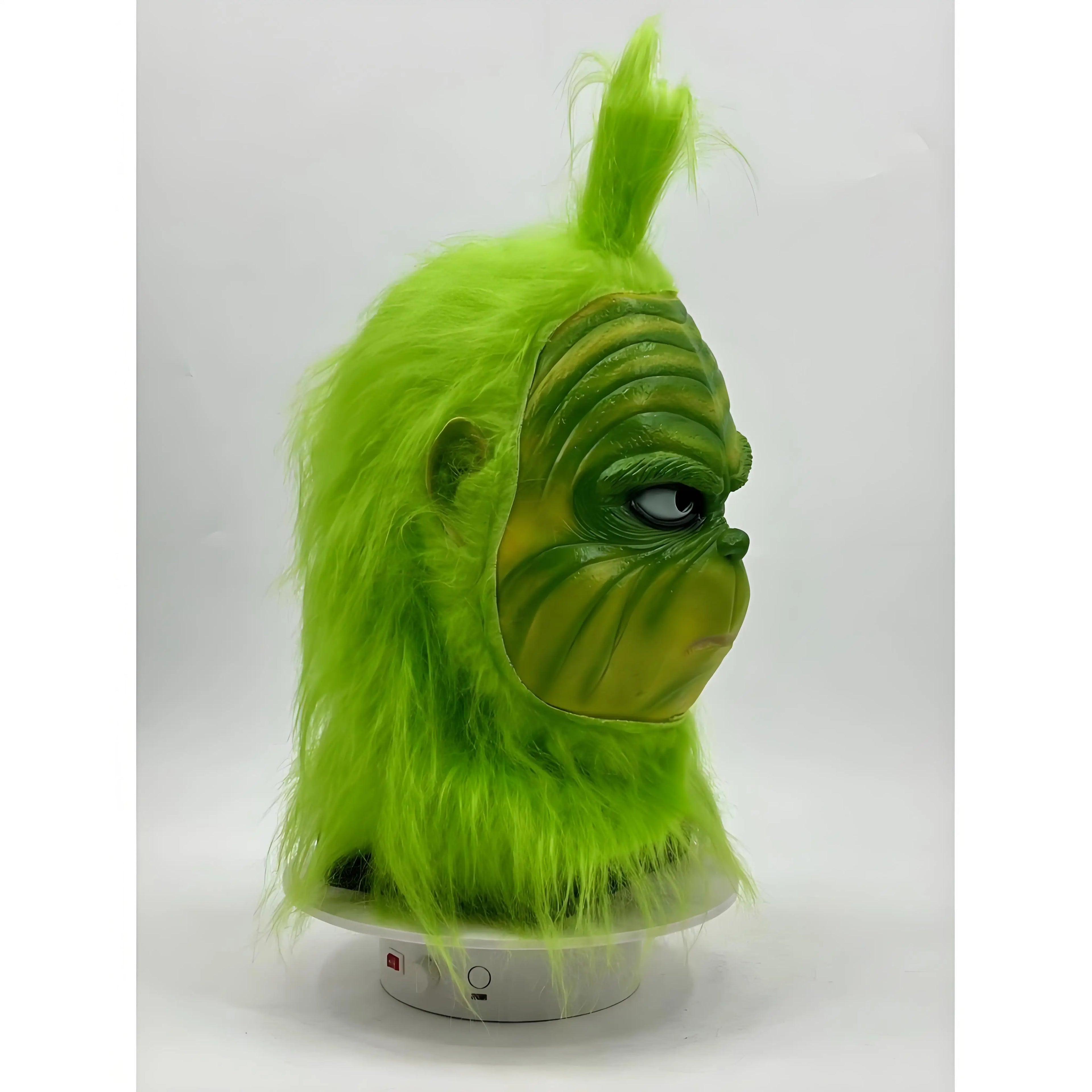 Latex Grinch Mask Christmas New Green Monster Mask Cartoon Costume Christmas Internet Celebrity Green Long Hair Grinch Mask Hat