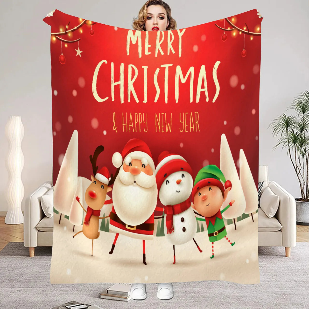 Christmas Red Blanket Featuring Santa Claus Design - Festive and Comfortable Home Decor