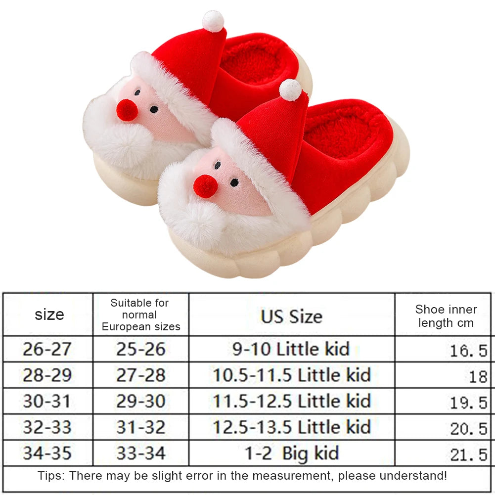 Christmas Santa Claus Slippers for Kids Warm Slip-on House Shoes Anti Slip Plush Santa Slippers Breathable Soft Cartoon Slippers