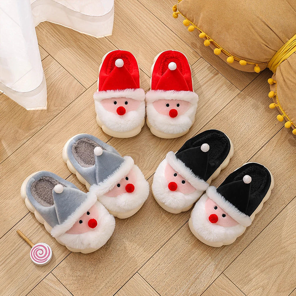 Christmas Santa Claus Slippers for Kids Warm Slip-on House Shoes Anti Slip Plush Santa Slippers Breathable Soft Cartoon Slippers