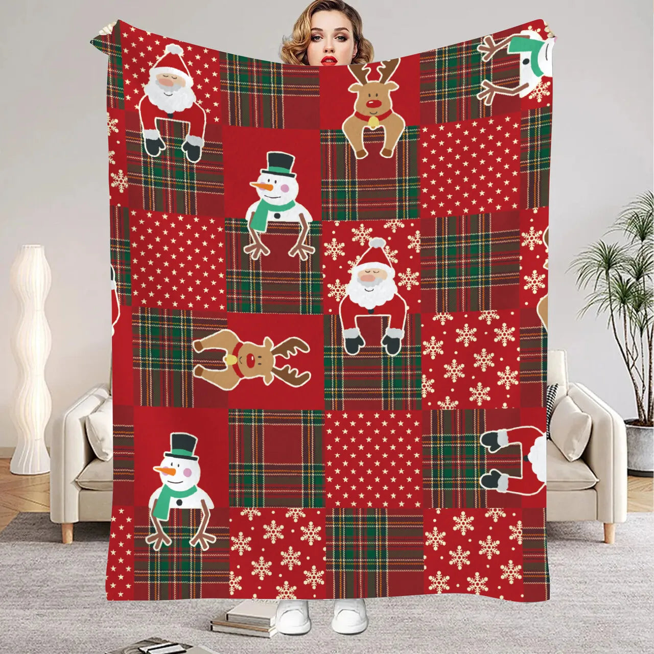 Christmas Red Blanket Featuring Santa Claus Design - Festive and Comfortable Home Decor
